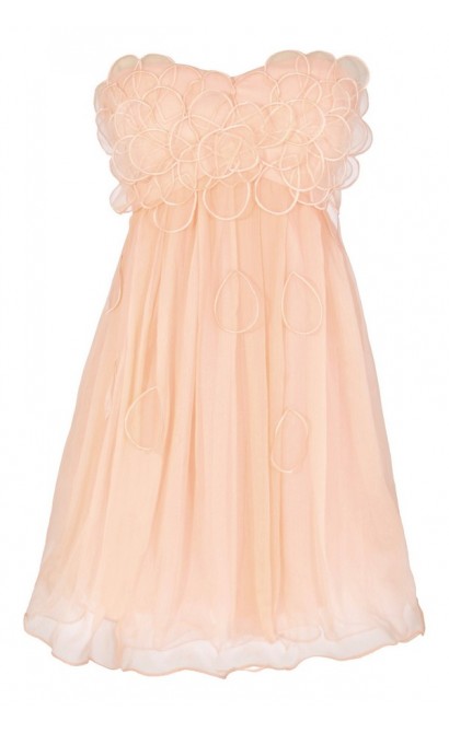 Raindrops on Roses Chiffon Designer Dress in Peach by Minuet